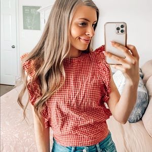 Red Gingham Tie-Back Top